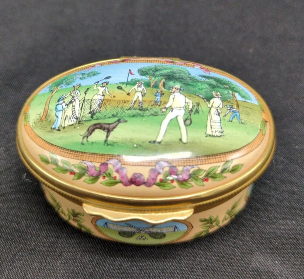 Halcyon Days Enamel Box Edward Prince of Wales Antique Lawn Tennis Wimbeldon Vtg